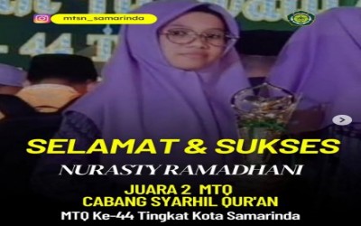 Nurasity Ramadhani Raih Juara 2 MTQ Cabang Syarhil Qur'an Tingkat Kota Samarinda