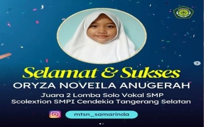 Oryza Raih Juara 2 Lomba Solo Vokal di SMPI Sinar Cendekia Tangerang Selatan