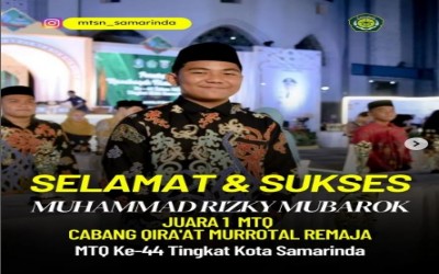M. Rizky Mubarok Raih Juara 1 MTQ Cabang Qira'at Murrotal Remaja Tingkat Kota Samarinda
